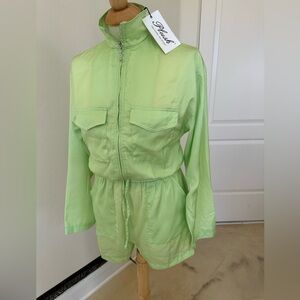 Plush Lime Green Utility Romper NWT | Lightweight Zip Front Athleisure Small